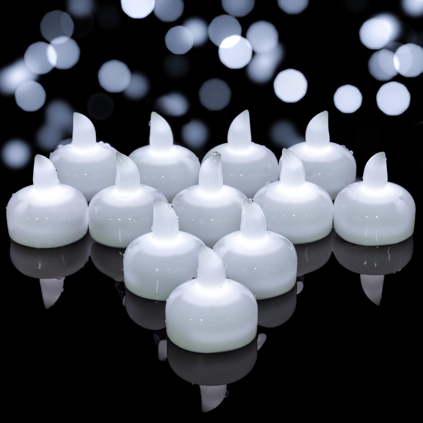 Yakpo 12 Pack Cool White Flickering LED Floating Tea Light, Battery Operated Floating Tea Lights Candles, Outdoor Flameless Waterproof Votive