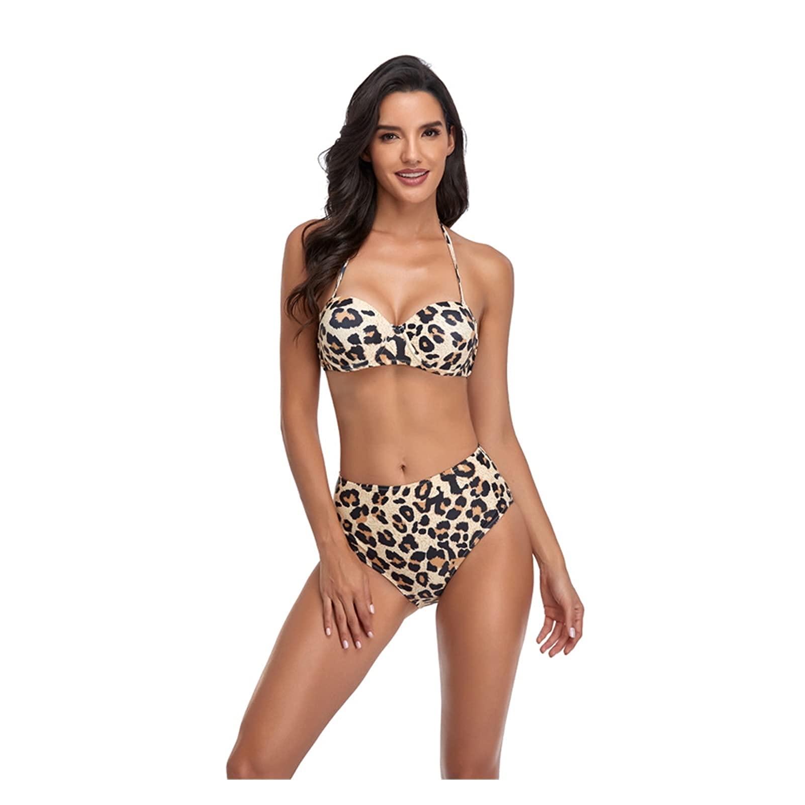 Set di bikini a vita alta con stampa leopardata, con push up e imbottitura