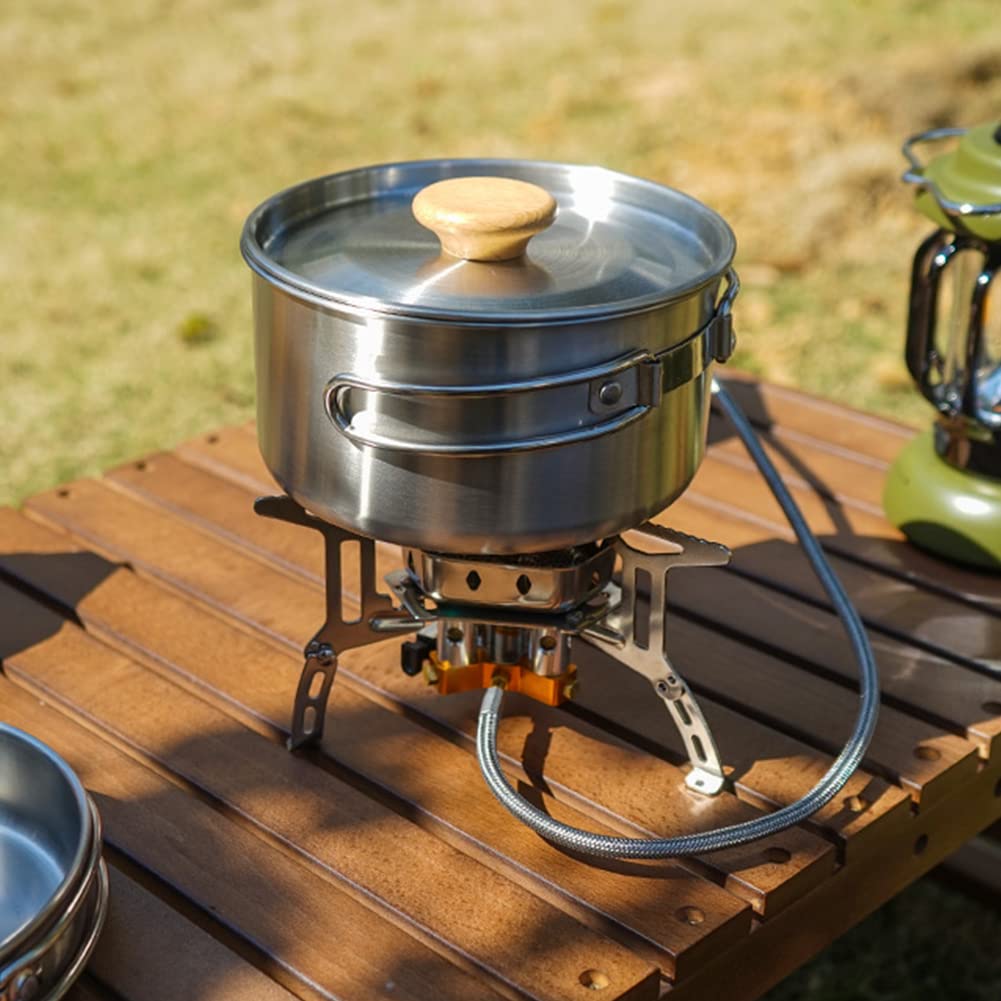 GudGmtoy Camping kookset met stoommand kamp kookgerei set 1,6 l pot kommen 3 stuks outdoor keuken Essentials 201 roestvrij staal camping kookpan set voor picknick, trekking en wandelen