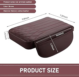 Ferianl Upgraded Car Center Console Cover, Heightening Car Armrest Cushion, Leather Armrest Cover Cushion with 2 Storage Bags, Universal Auto Armrest Storage Box for Most Vehicles (Brown)