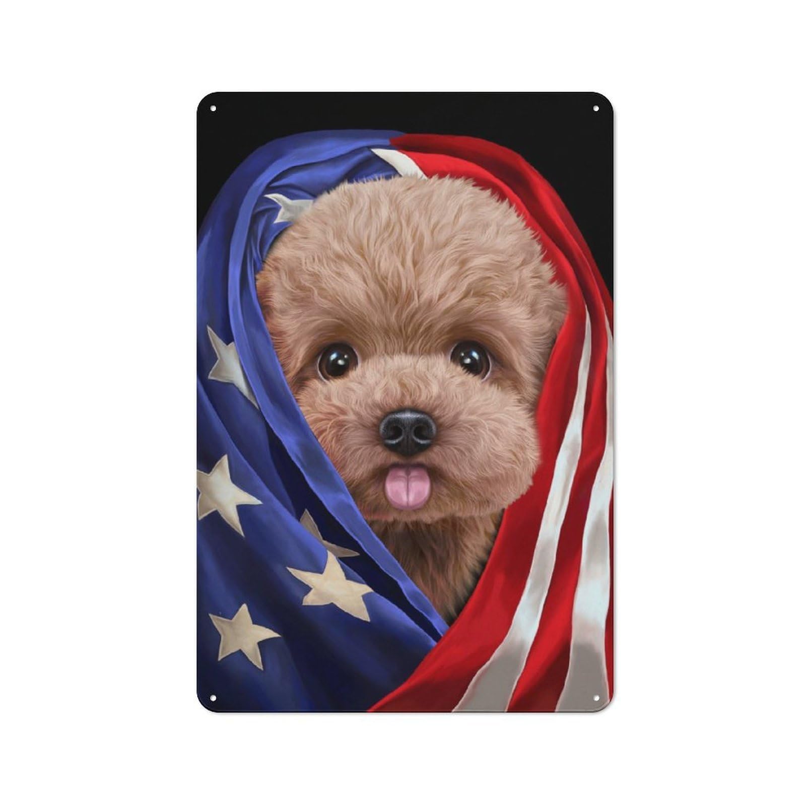 Junmoney Cute Poodle Usa Patriot 30X20cm Vintage Metal Plaque With For Garage Or Workshop, A Christmas Gift For People Styling Garage And Workshop