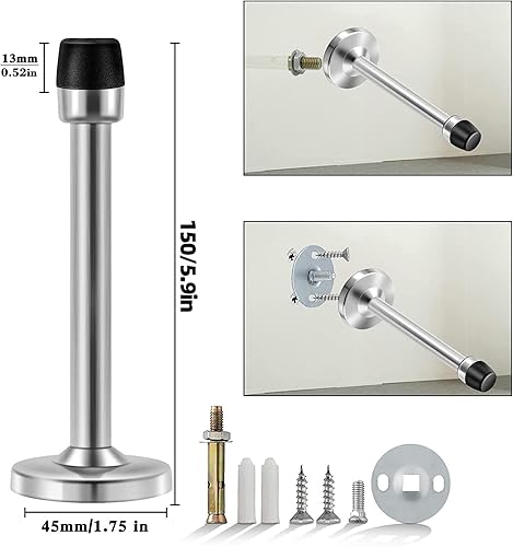 Vista 29 de KOLAKO Topes de puerta, topes de puerta negros de 6 pulgadas (5.906 in), tope de puerta de montaje en pared con parachoques de goma, acero Negro
