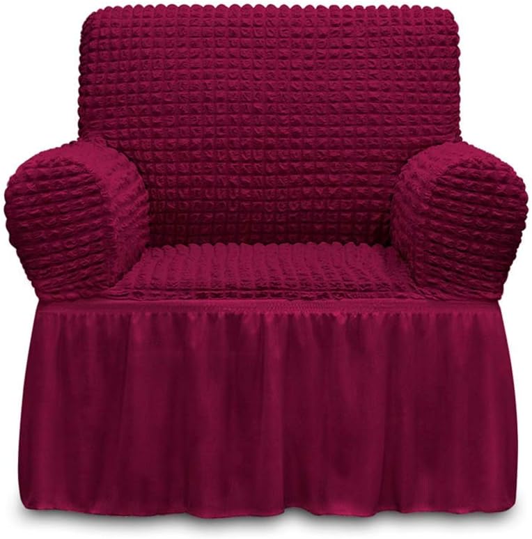 NICEEC Fundas para sillones Fundas para sillones Fundas universales con pollera | Funda para sillón color rojo vino,Funda con volantes,Duradera,Muy elástica,Fácil de instalar,Lavable a máquina,Sala de estar,Estilo campestre