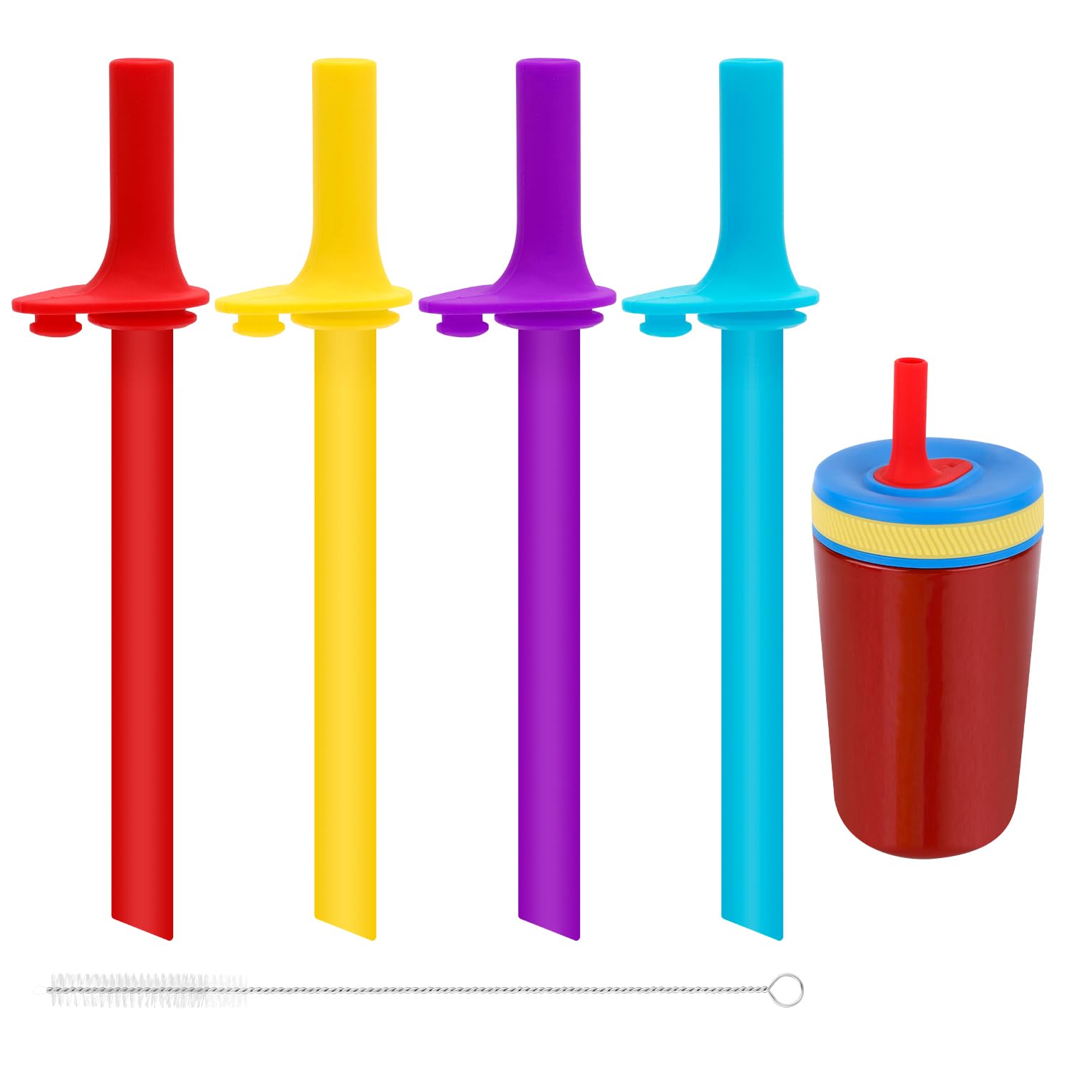 Paille en silicone souple anti fuite pour gourde enfant lot de 4