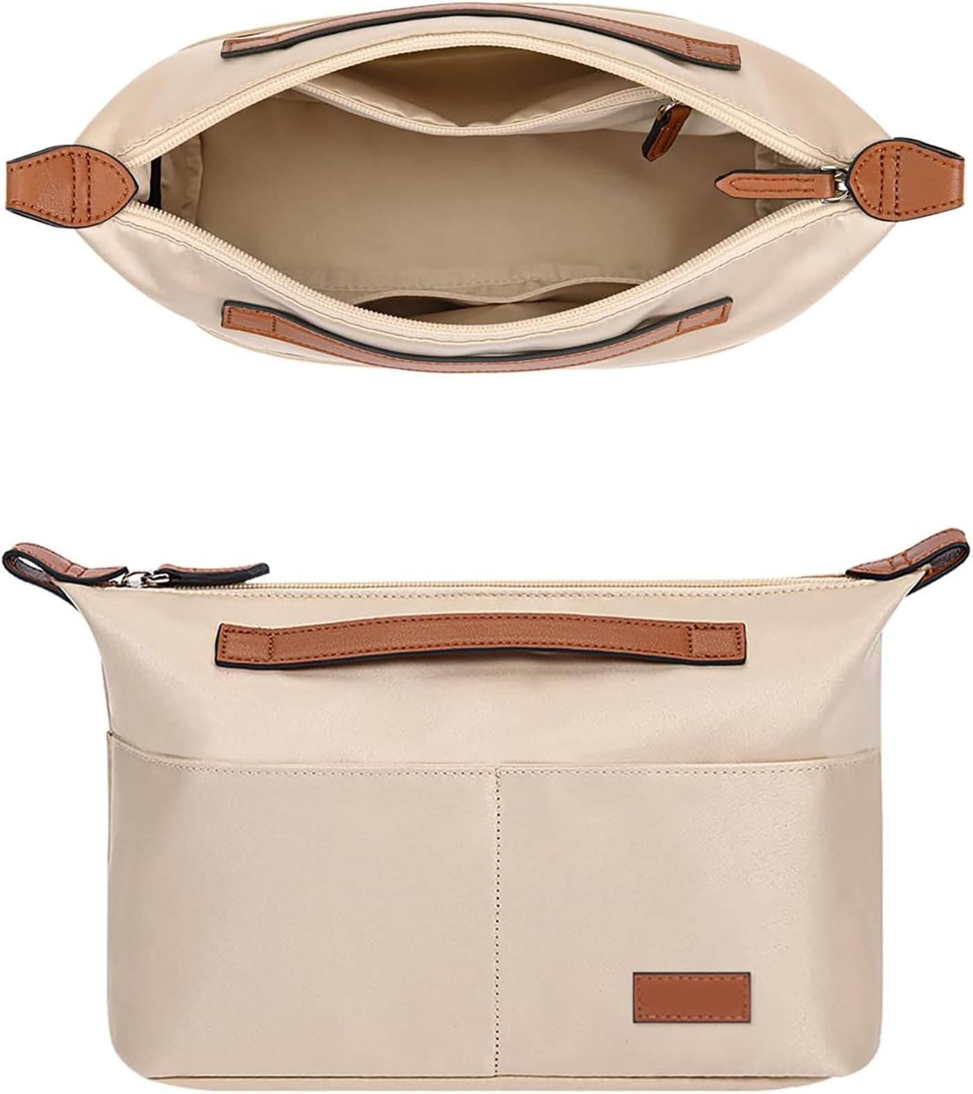 Purse Organizer with Zipper, Medium Tote Bag Organizer Insert, Handbag Divider with Multiple Pockets, Cup and Umbrella Holders, Lightweight with Handle, Fit for Longchamp Neverful (28,Beige)