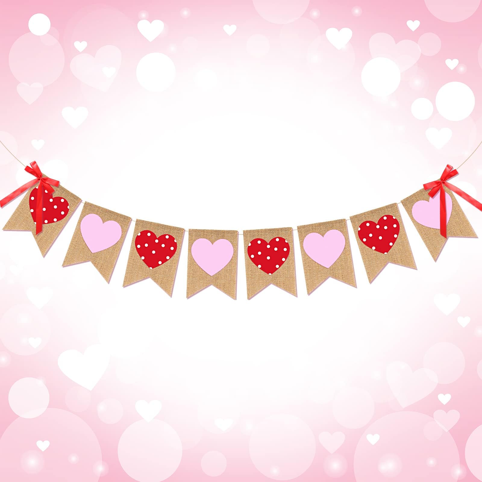 Valentine's Day Felt Heart Garland With Wood Beads - 2 Pack, 8ft Rustic Farmhouse Banner