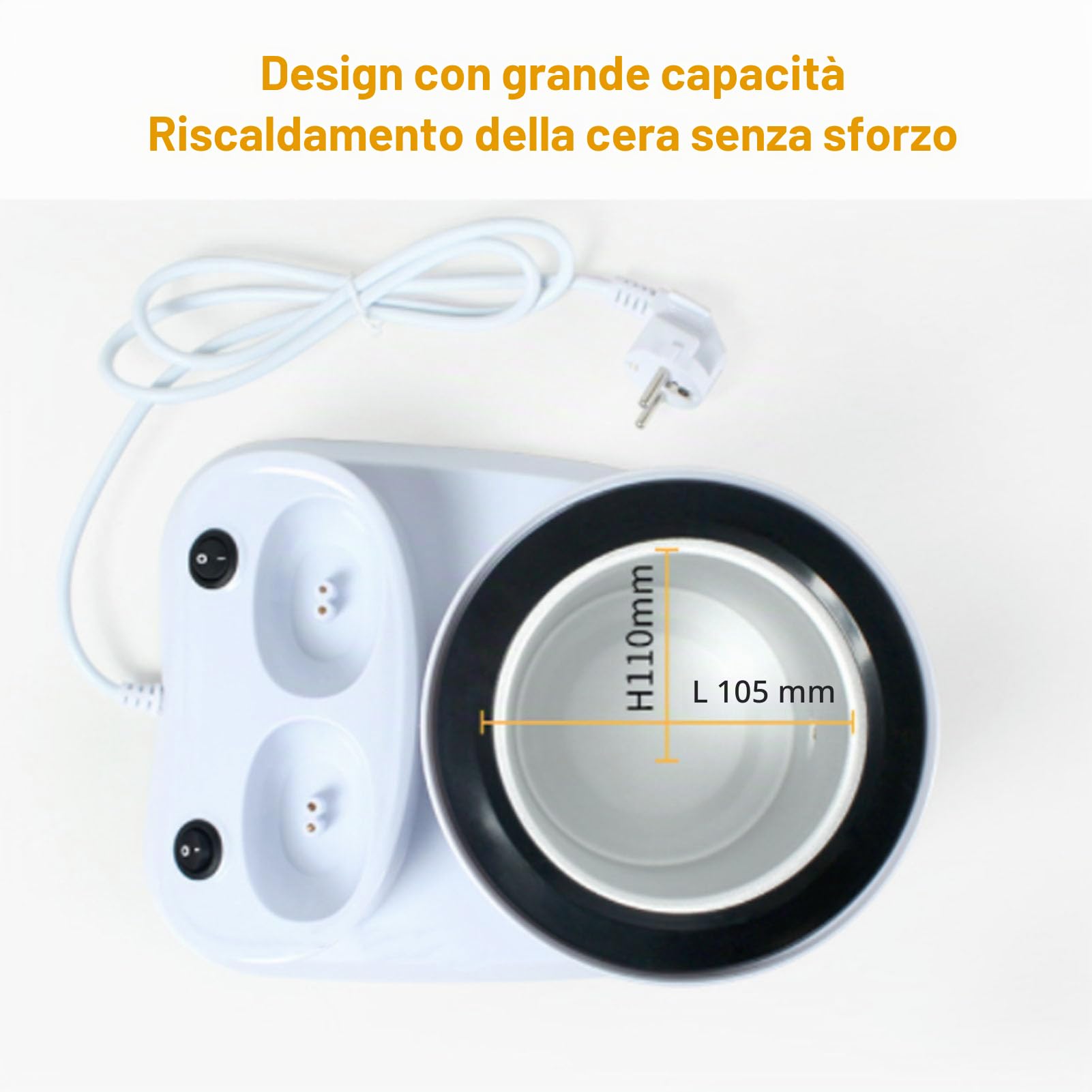 Scaldacera Elettrico Roll On Antiscottatura Professionale con Doppie Cartucce 180W Ad Alta Potenza a Fusione Rapida per Uso Domestico in Salone Coperchio Plastica (Spina europea 220 V)