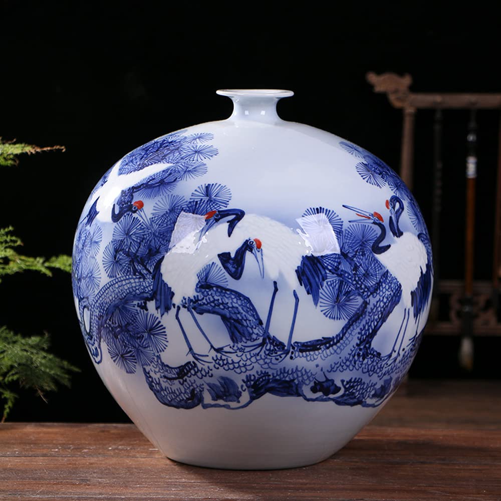 asdchZen Hand-Painted Blue And White Porcelain Vase Ceramic Vase Home Decorative Vase Chinoiserie Decoration Home Living Room Entrance Ceramic Vase,C