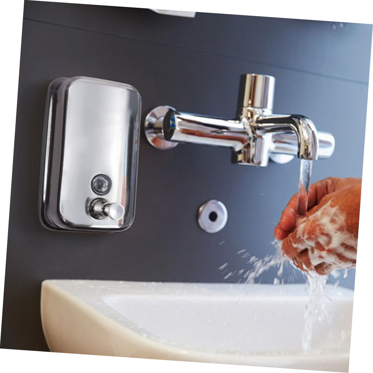 Dispenser Sapone da Parete in Acciaio Inox 1000ml Argento | Ricaricabile, per Gel Doccia e Lozione, Adatto a Bagno Pubblico e Hotel