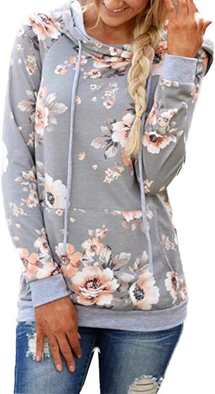 Barlver Women's Casual Hoodies Long Sleeve Sweatshirts Cowl Neck Drawstring Hooded Pullover Top with Pockets