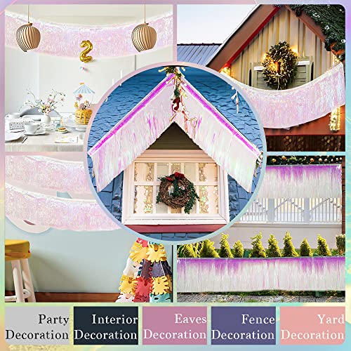 Image of Premium Iridescent Fringe Tinsel Garland for Party Decorations -4 Layers Thick, 2 Pack | LILF Foil Metallic Tinsel Banner Party Streamers for Wedding Birthday Christmas Decoration