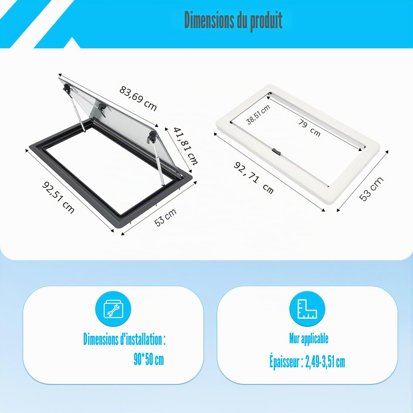 900 x 500 mm - Fenêtre de caravane pliante avec volet roulant intégré et protection solaire pour caravane