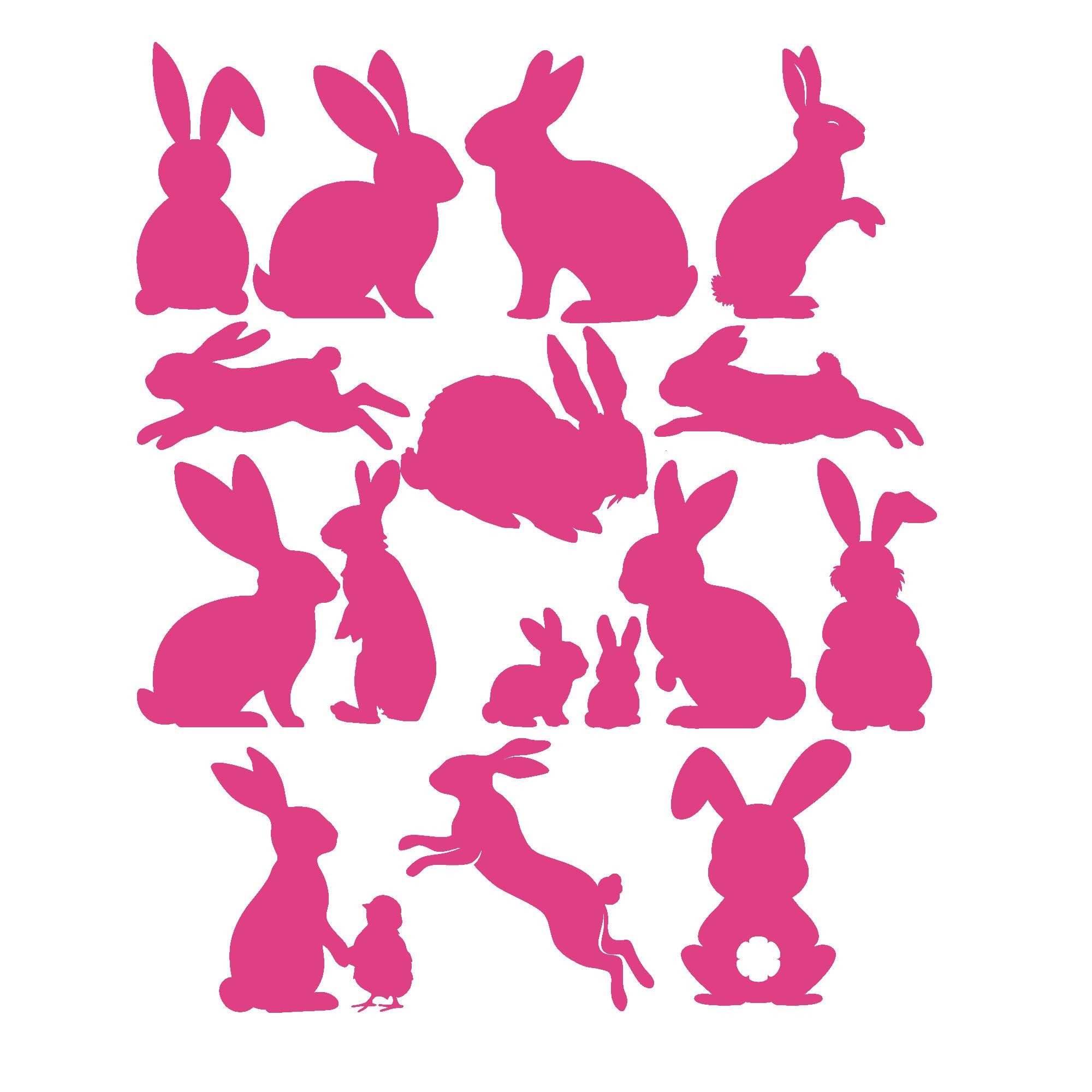 11 x Cute Bunny Rabbit Silhouette Waterproof Sticker Pack - Use on Car's, Laptops, Mirrors, Water Bottles, Scrapbooking, Fun Kids Gifts (Pink, 13cm (5.1") Pack)