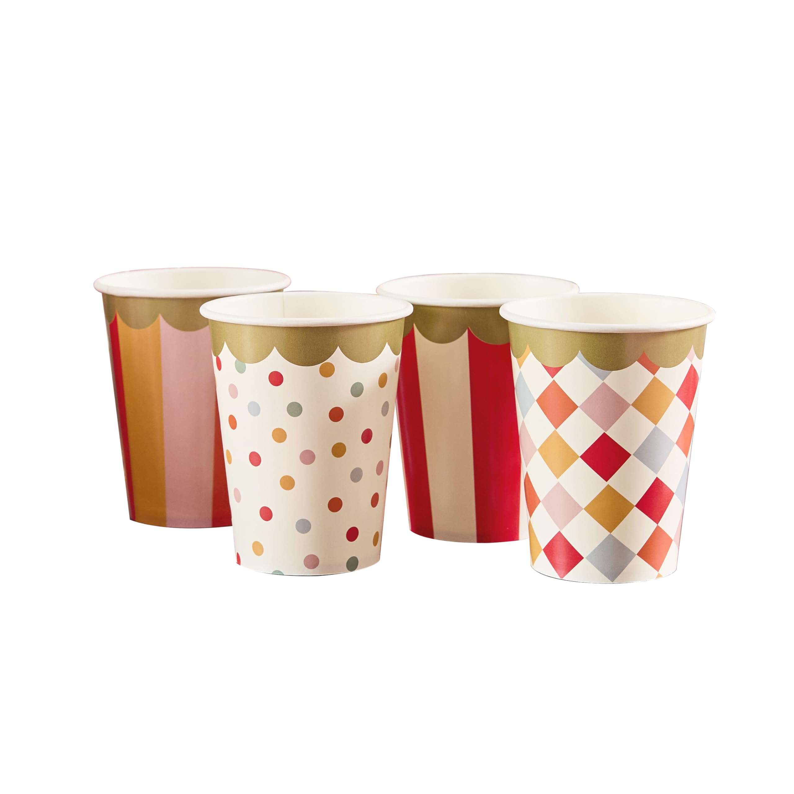 Club Green Gold 8 Circus Theme Party Paper Cups – Funfair Birthday Tableware, Carnival Swirl Kids Cups