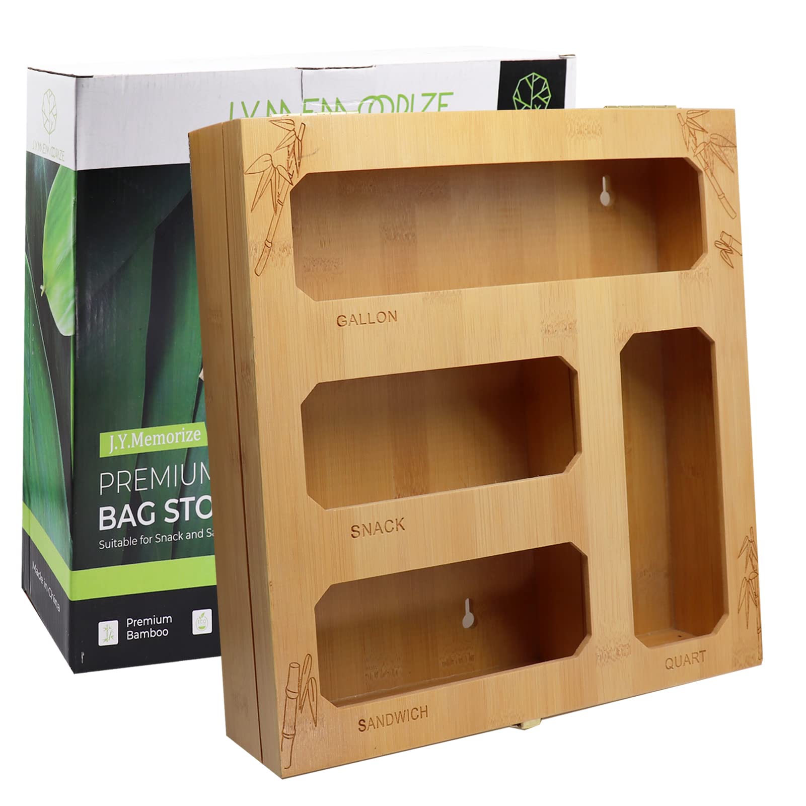 J.Y.Memorize Ziplock Bag Storage Organizer For Kitchen, Bamboo Food Drawer Storage Bag Organizer Holders, Suitable for Gallon, Quart, Sandwich, Snack Variety Size Bag