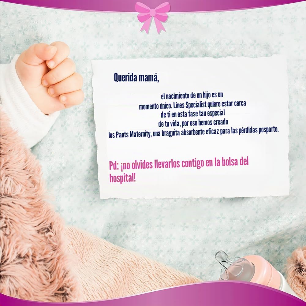 Lines Specialist Maternity - Braguitas absorbentes Lines Maternity Postparto con soporte del abdomen y absorción rápida para pérdidas postparto, talla L, paquete de 20 unidades