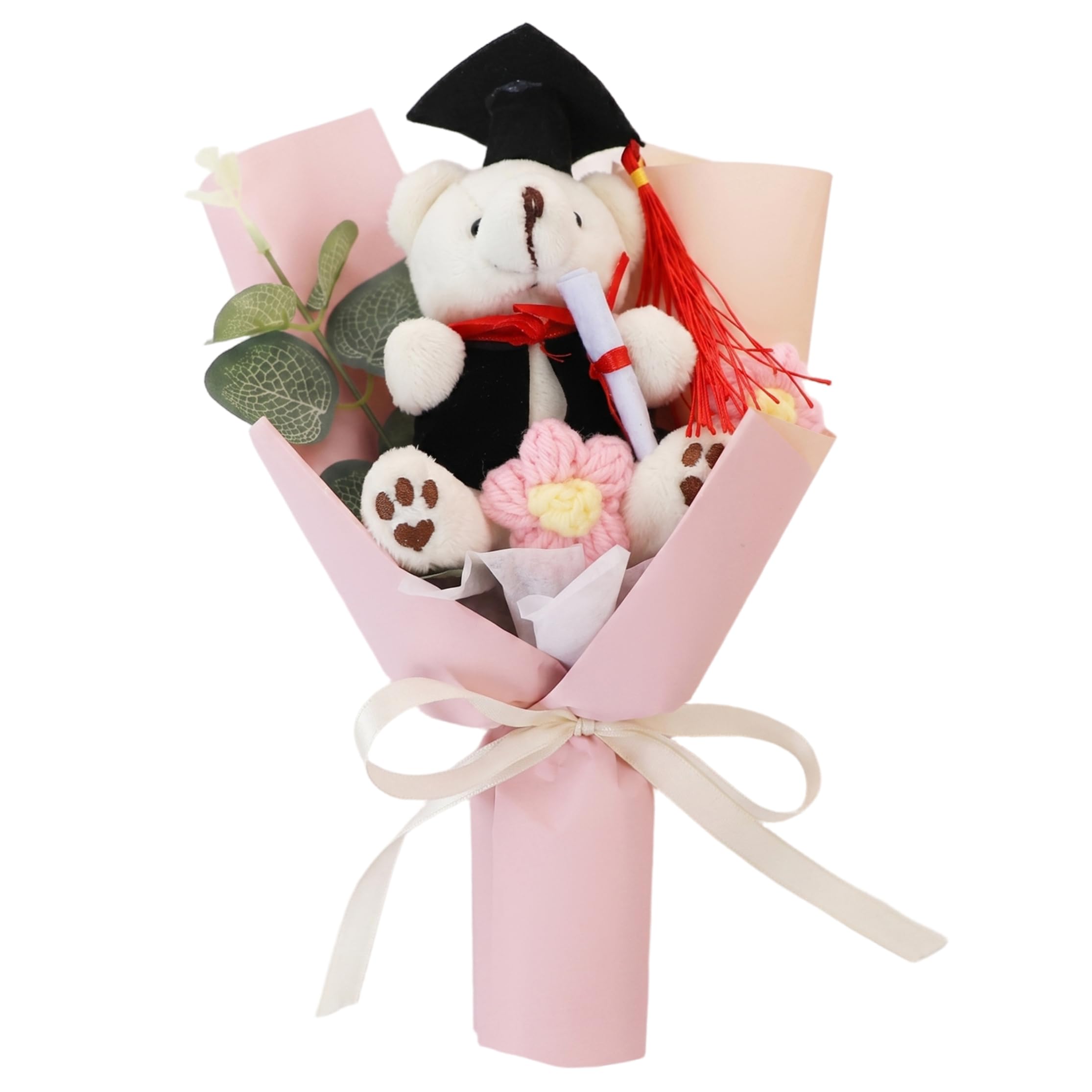Syutokul Graduation Crochet Bouquet, Graduation Bouquet With Hand-knitted Flowers & Grad Bear for Daughter Son Party Favors