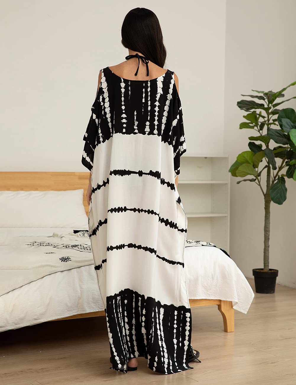 Bsubseach Vestito da spiaggia da donna, con bottoni, maniche larghe, camicia da spiaggia, camicetta estiva, elegante, copricostume