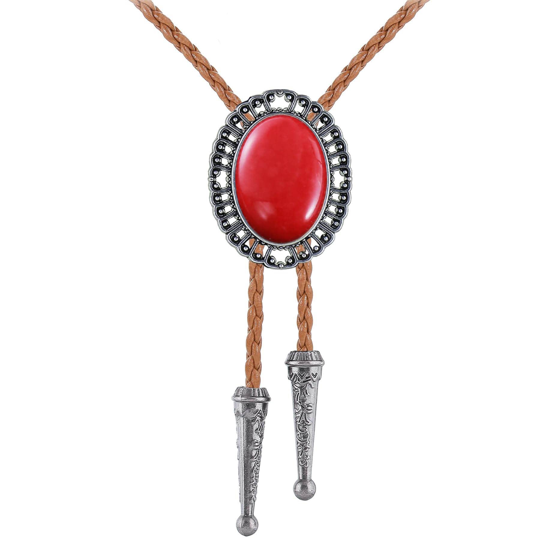 Jeilwiy Bolo Tie for Men Real Stone Westwern Cowboy Ties Silver Bolos Women Leather Necktie Gift for Birthday Christmas