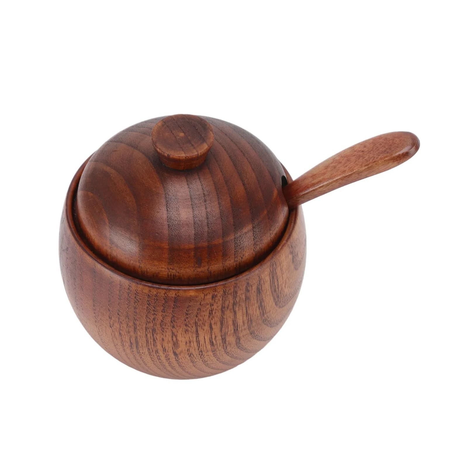 LuoAXINN Wooden Salt Cellar Wooden Seasoning Storage Container Box with Spoon Lid Kitchen for Pepper Bowl Salt Wood Spice Jar Sugar Spices