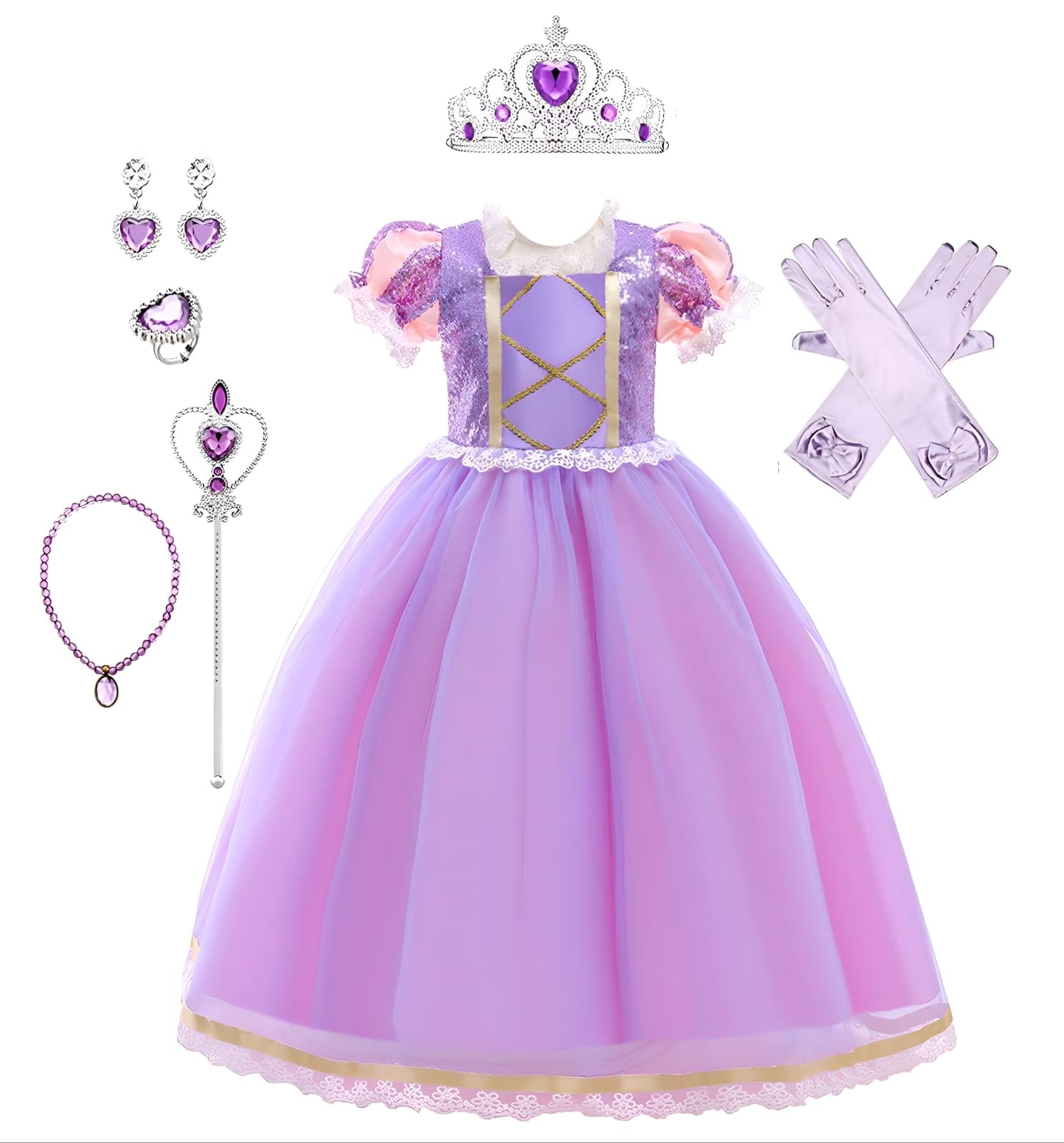 Yalla Baby Girls Dress Costume for Kids Girls Princess Dress Up - 90-140 cm 3-12 Years Birthday Party Cosplay Outfits (140, Purple)
