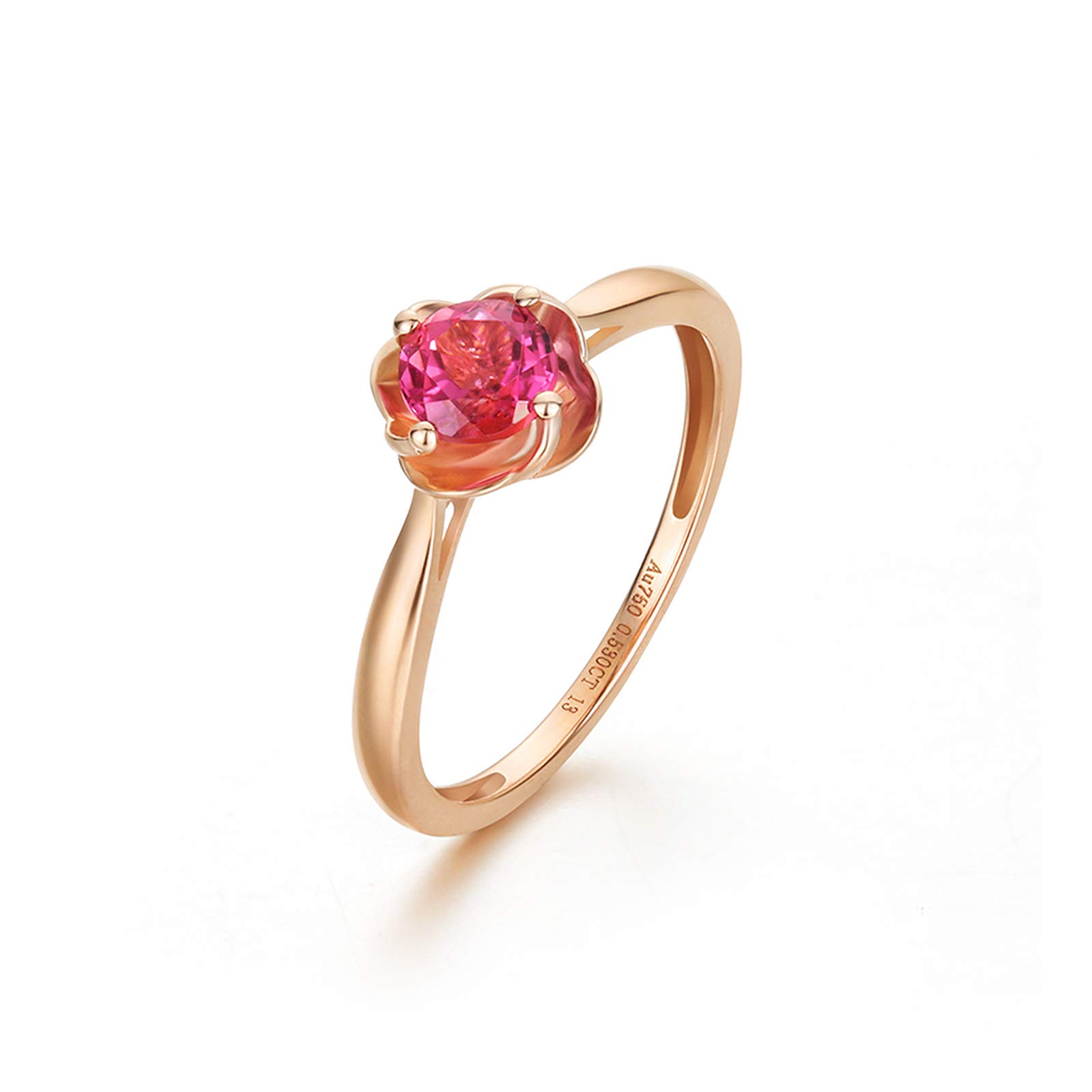 Oro rosso 18 K Au750 - Anello solitario da donna, con fiori rosa tormalina, anelli veri gioielli