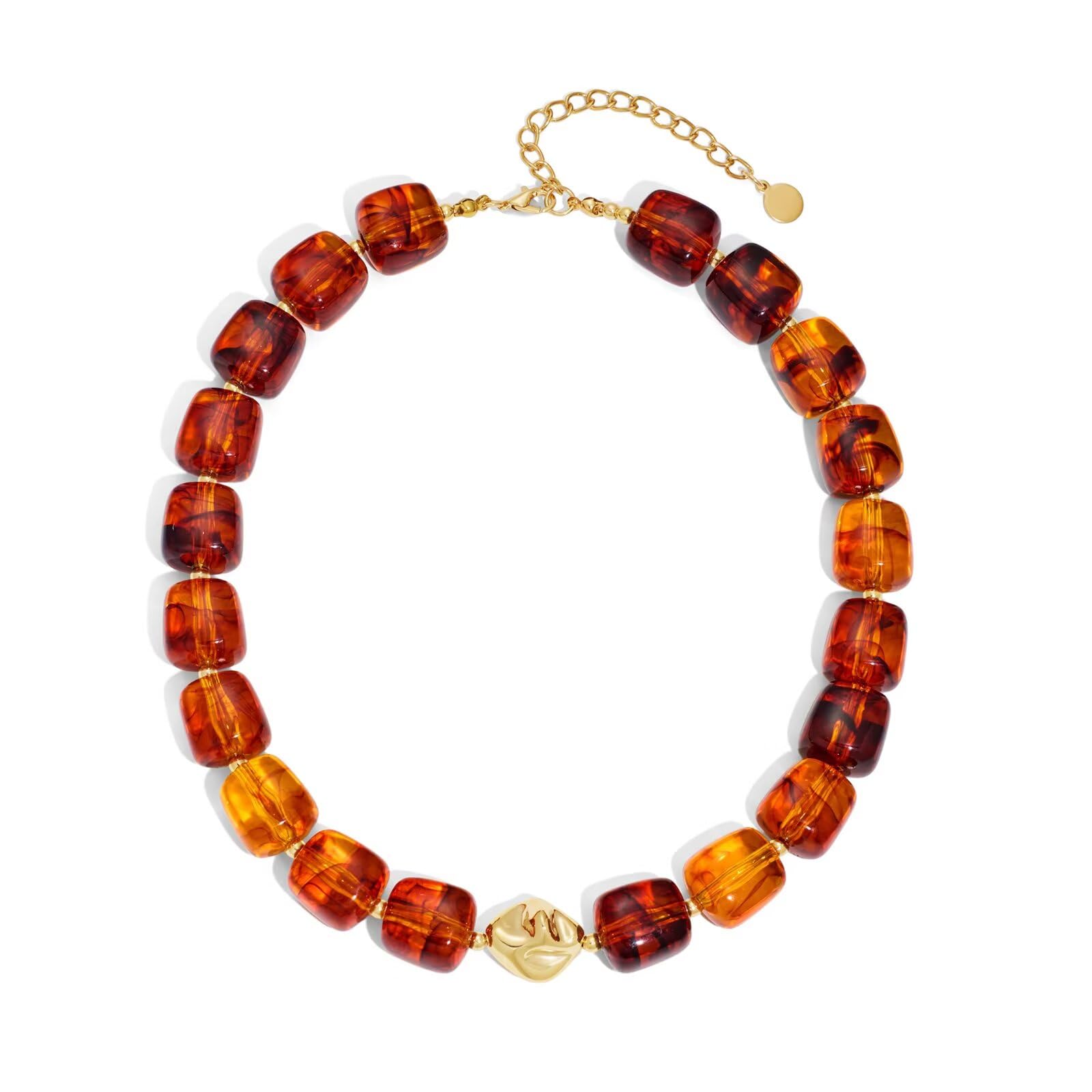 Colorful Chunky Necklaces for Women Multicolored Large Square Acrylic Beads Necklace Trendy Bold Statement Beaded Necklace Summer Vacation Choker Jewelry — view 15