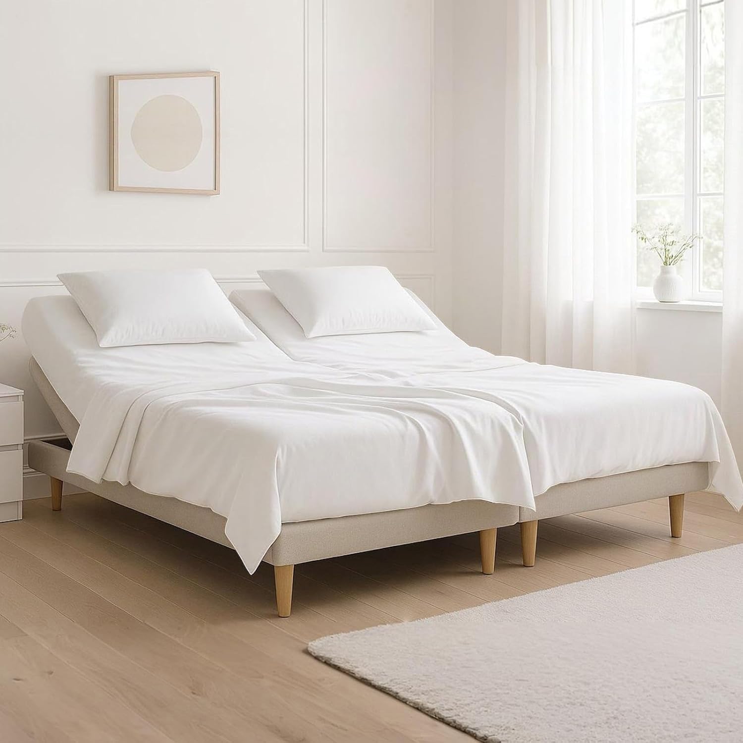 Split Top California King Sheets Sets for Adjustable Beds 800 Thread Count 100% Egyptian Cotton 4Pcs Bed Sheets - 18" Inch Deep Pocket- Split Down 34" inches from The Top - White Solid