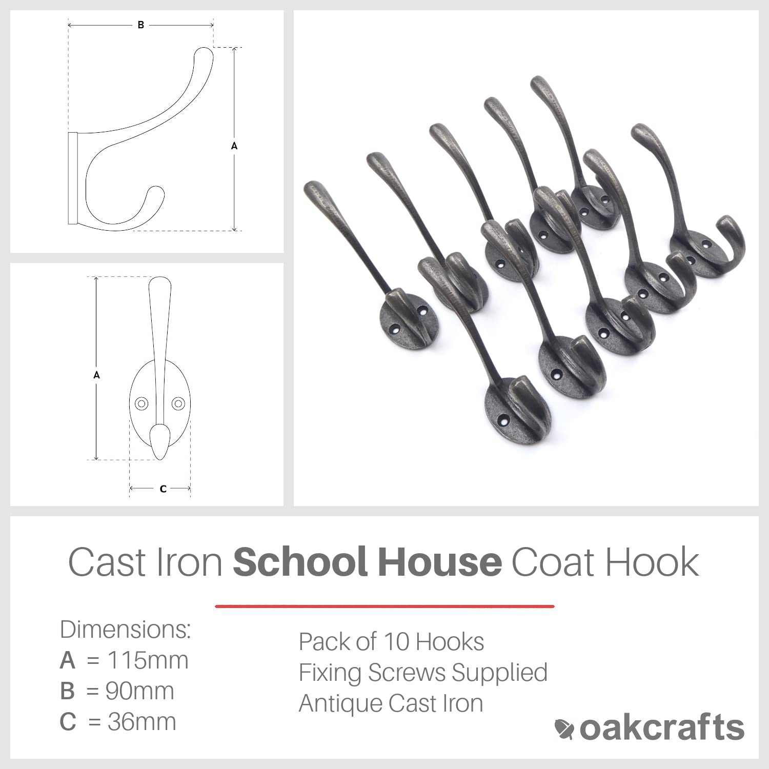 Lot de 10 crochets en fonte style maison d'école victorien