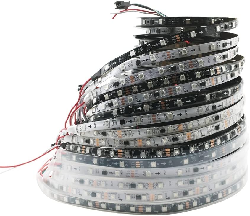 WS2811 RGB IC LED Strip 16.4ft 60LEDs/m Addressable Dream Color Flexible Pixel Light 20Pixels/m Programmable Digital LED,DC12V IP67 Waterproof Black PCB for DIY Project,Home Decoration
