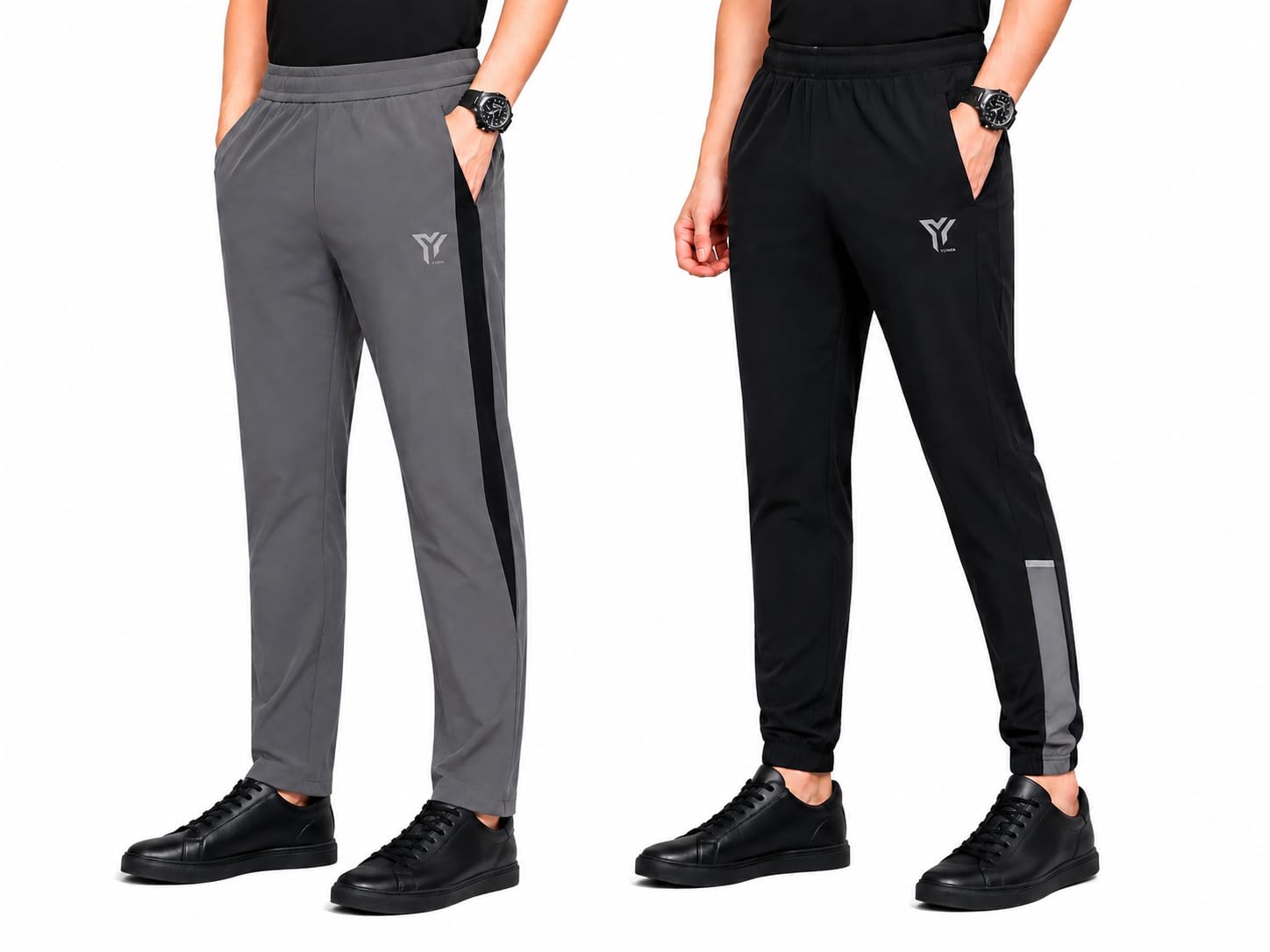 yunek Men's Pack of 2 Track Pants | 1 Regular Fit & 1 Jogger Fit | Quick Dry Polyester Sports Lower Combo | Running, Gym, Workout Sizes M-XL-picture-23