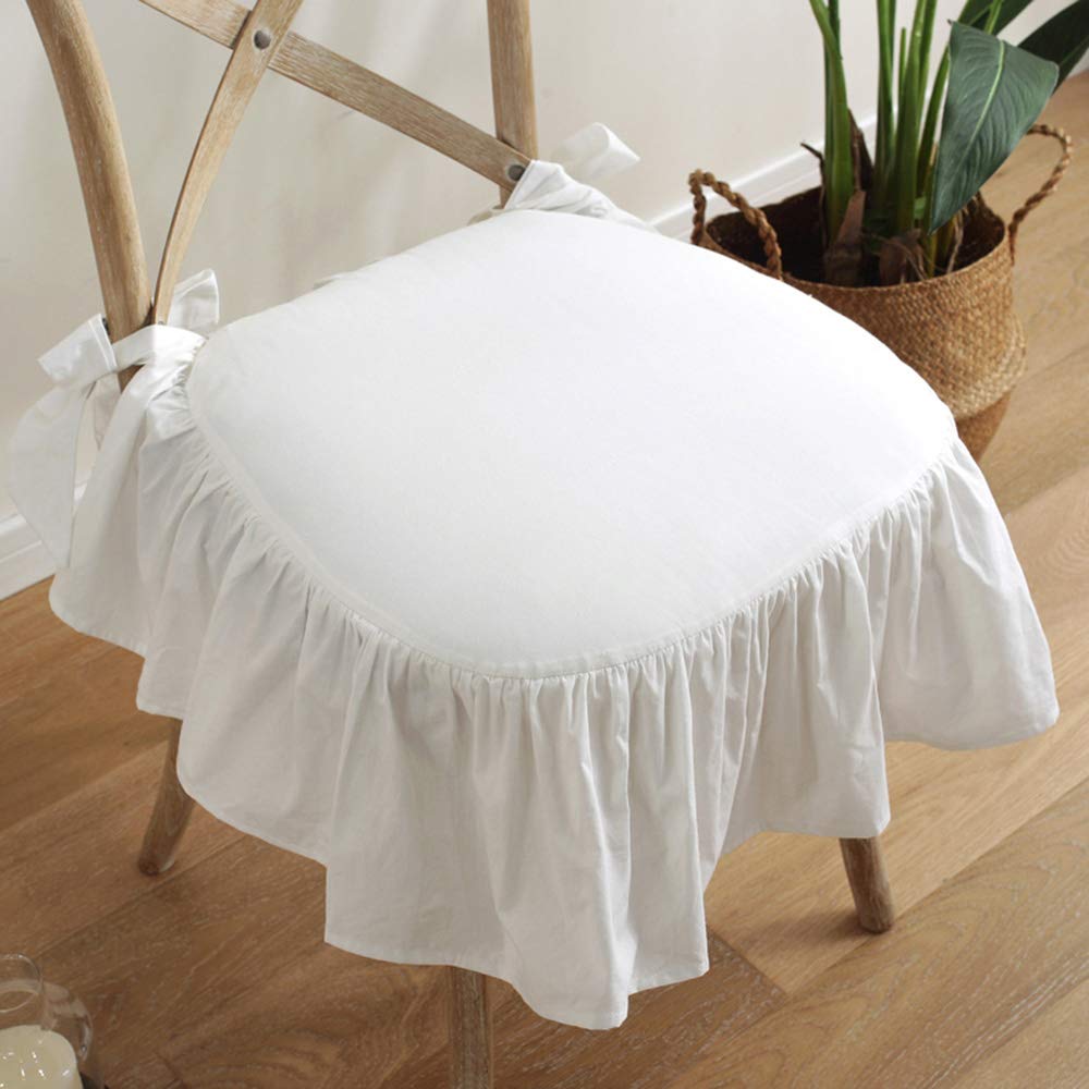 GE&YOBBY French Cotton Simple Seat Cushion,Fabric Not-Slip Soft Chair Pad,Ruffled Skirt Seat Cover with Ties and Cotton Filled for Wooden Dinner Chair
