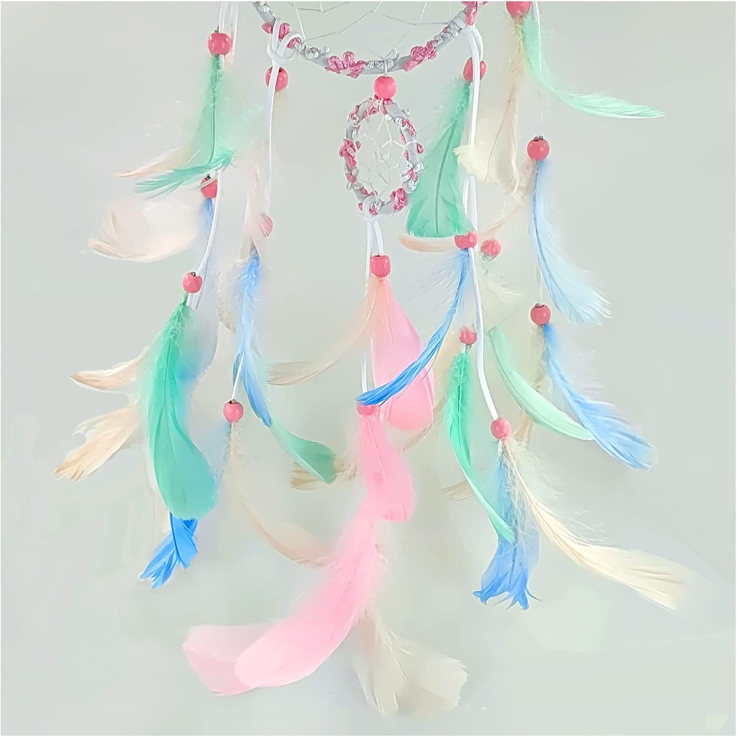 FuninCrea Dream Catcher, Handmade Fairy Dreamcatcher with Feathers Half Circle Moon Dream Catchers Indian Style Hanging Wall Decor for Living Room, Bedroom, Dormitory, Children's Room (Pink)