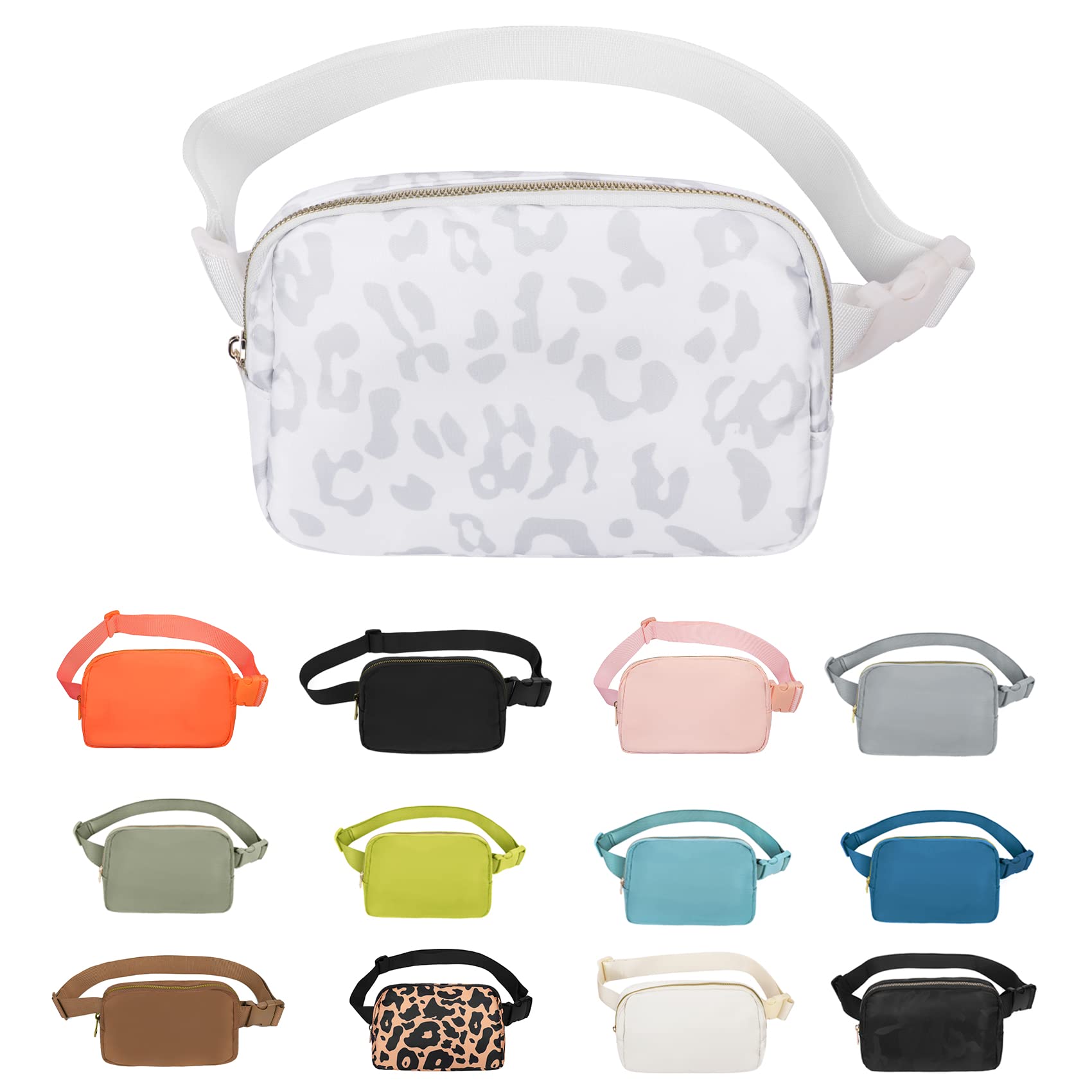 VOROLO Fanny Pack For Women And Men Crossbody Bag Belt Bag Leopard White