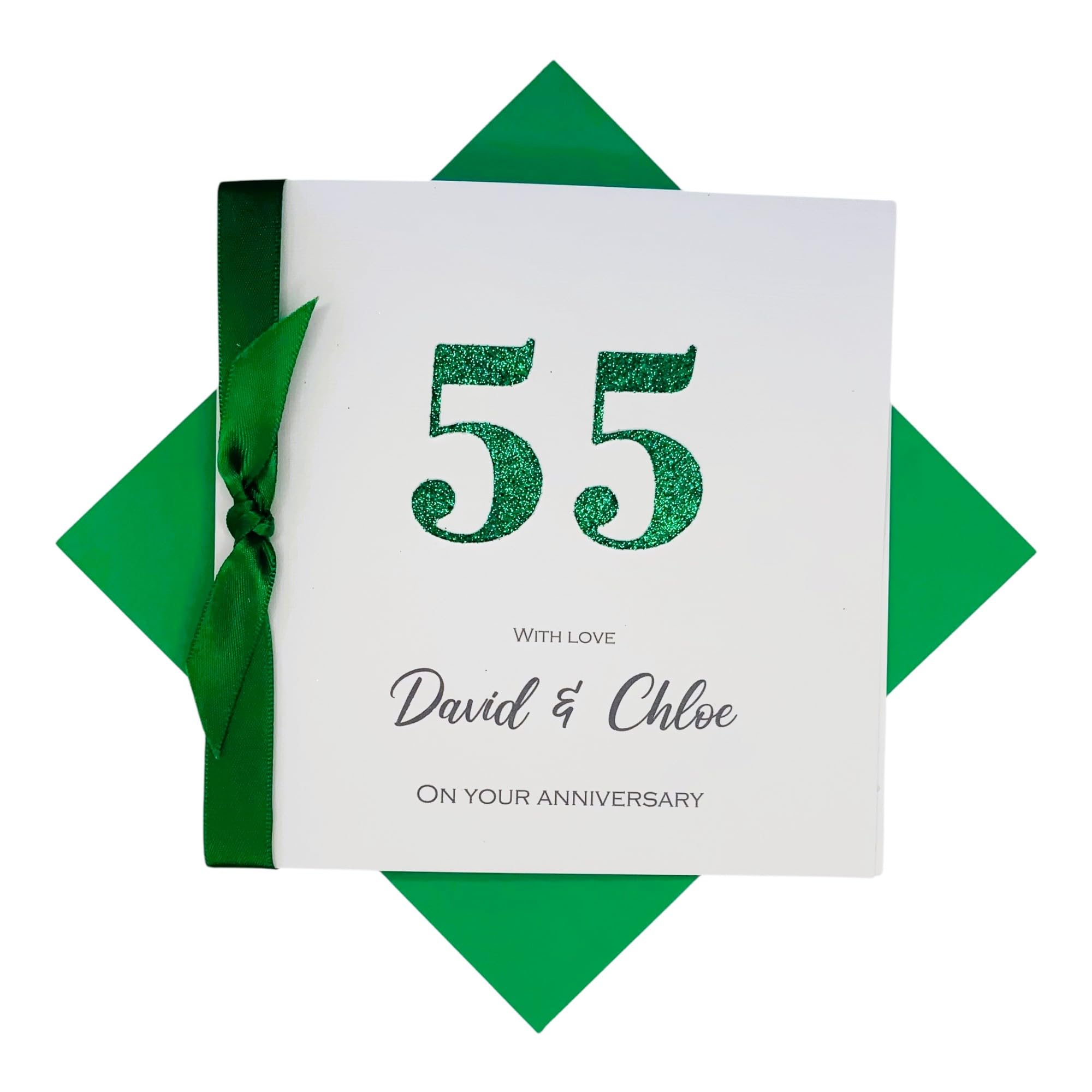 55th Wedding Anniversary Card - Emerald 55 Year Fifty Fifth Anniversary Greeting Card, Personalised Gift for Wife, Husband, Parents, Couple Friends - 18 Colour Choice (Glitter Number) โ image 1