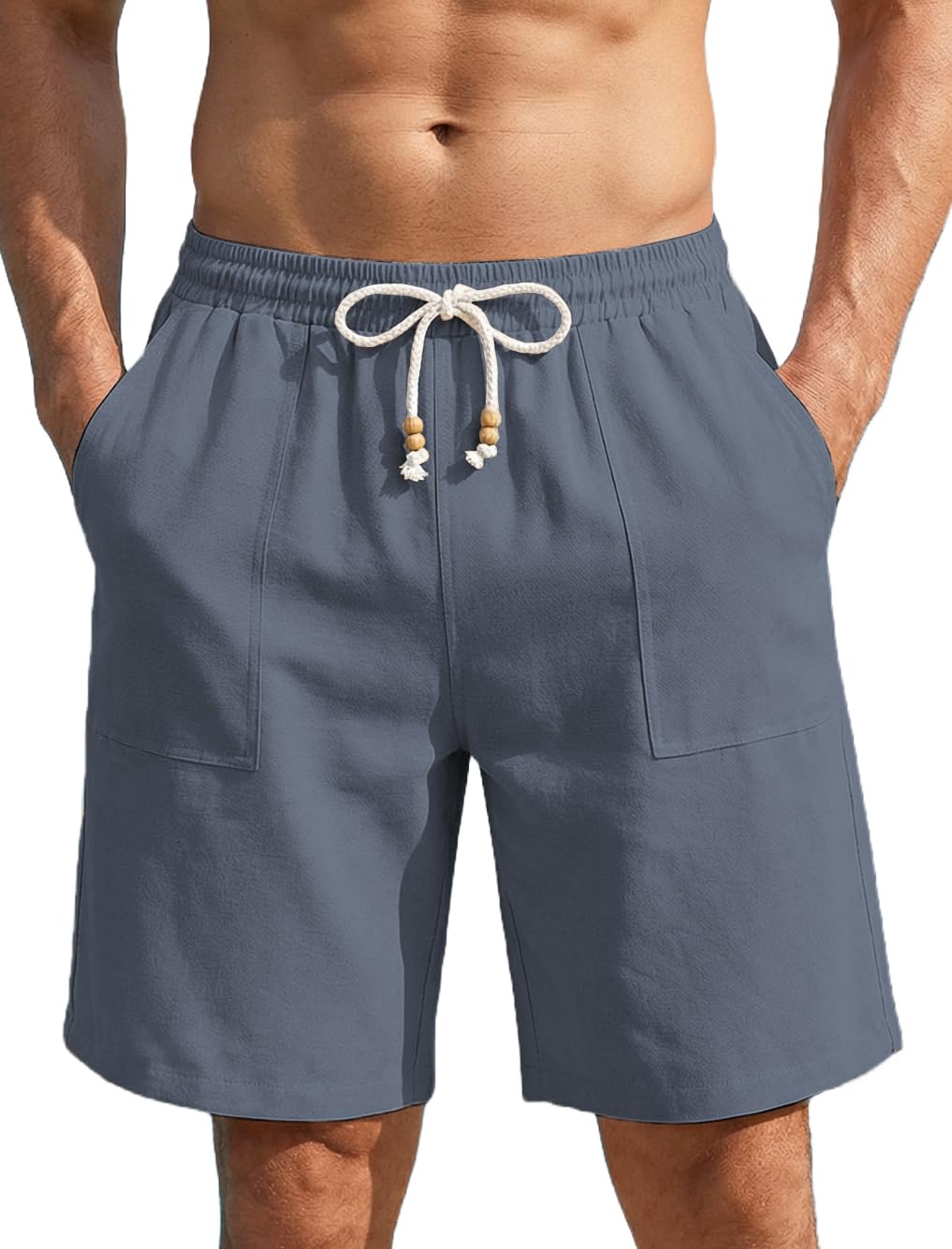 COOFANDY Kurze Hosen Herren Sommer Leicht Leinenoptik Shorts Freizeit Holiday Atmungsaktive Short mit Taschen