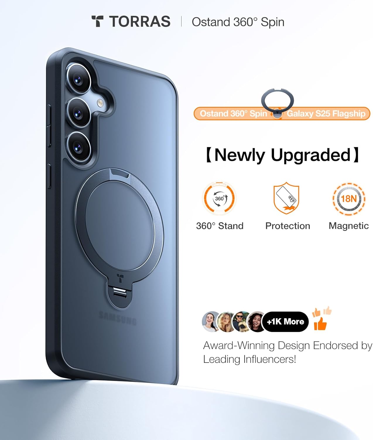 TORRAS 360°Spin Magnetic Stand for Samsung Galaxy S25 Plus Case (2025), Fit for Magsafe Military Grade Shockproof Slim Protective S25+ Plus Case with Kickstand & Ring Holder, Ostand Spin, Black - Image 2