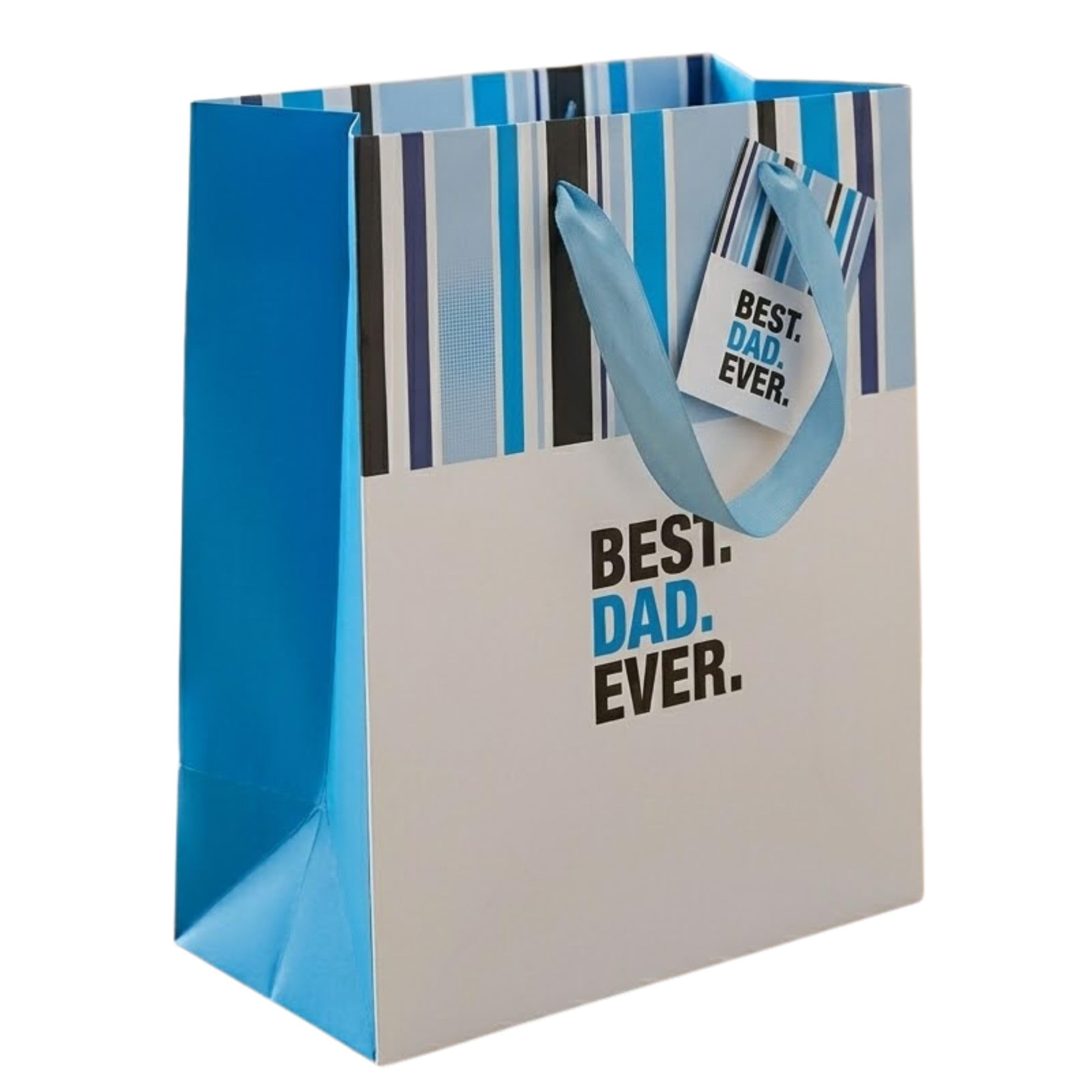 AKH® Father’s Day Large Gift Bag, Best Dad Ever Big Present Bag with Ribbon Handles, 32cm x 26cm Premium 250gsm Heavy Duty Wrap for Dad, Grandad & Husband