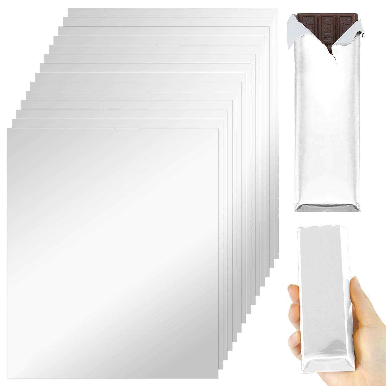 HRXMS Chocolate Bar Wrappers, 120 Pack, Silver, 6x7.5 Inch, Thick Paper Backing, For Chocolate Bars, Candies, Gifts, Homemade Candy