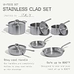 Made In Cookware - 10 Piece Stainless Steel Pot and Pan Set - 5 Ply Clad - Includes Stainless Steel Nonstick Frying Saute Pans, Saucepans and Stock Pot W/Lid - Professional Cookware - Made in Italy