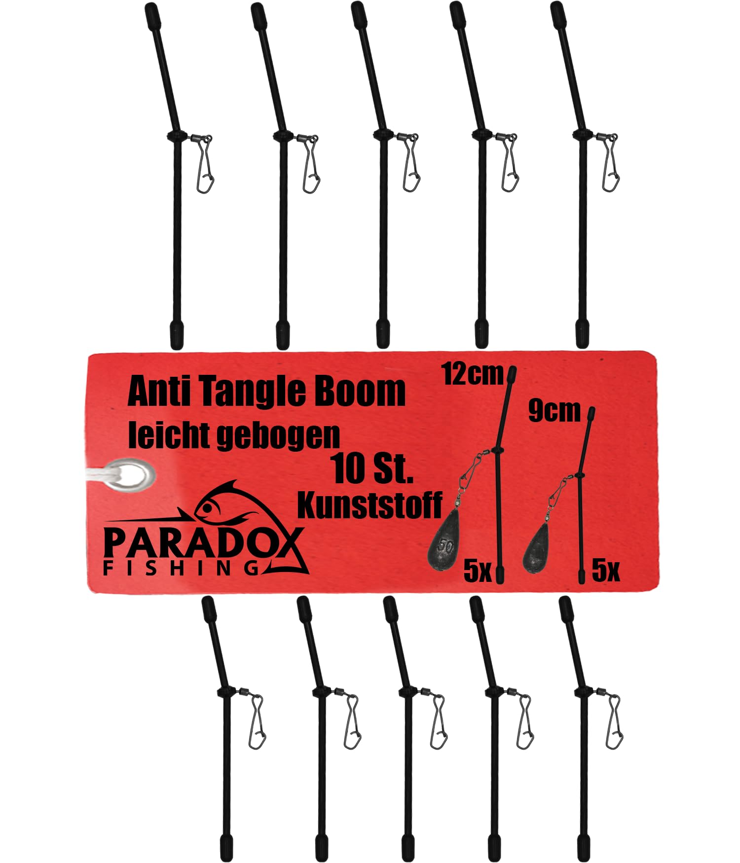 Paradox Fishing Anti Tangle Boom 10 Stück Kunststoff 9cm/12cm I für Grundblei Feederzubehör Feeder Angeln Grundangeln Futterkorb Angeln