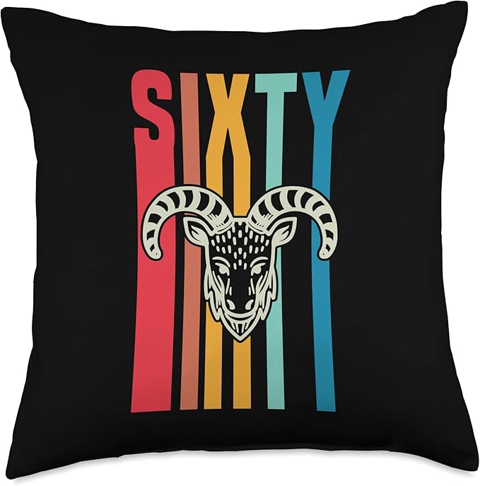 Retro Vintage Style Aries Birthday Party Supply Retro Vintage Style Aries Sign 60th Birthday Party Supply Throw Pillow, 18x18, Multicolor
