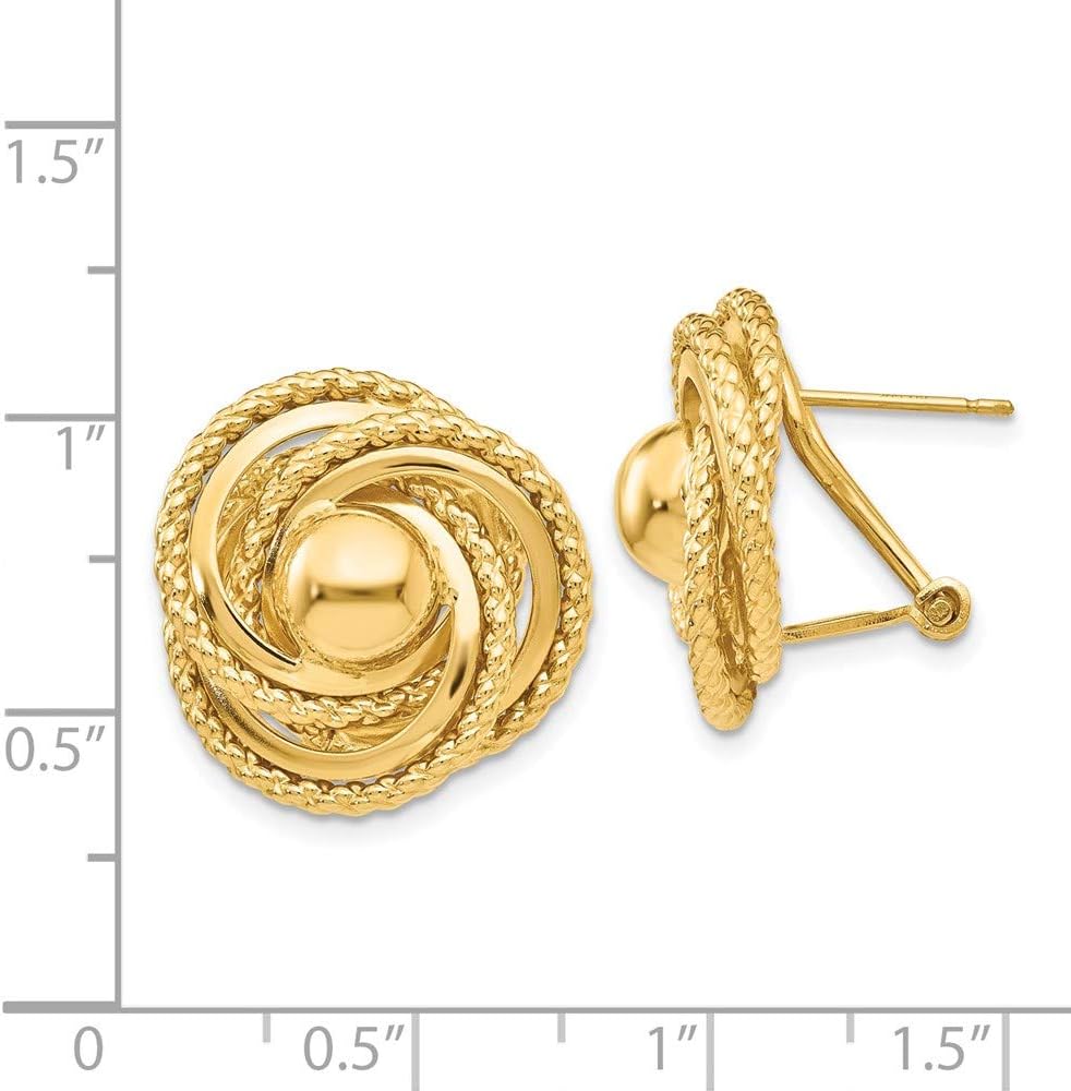14K Yellow Gold Polished & Twisted Fancy Ball Button Omega Back Post Earrings