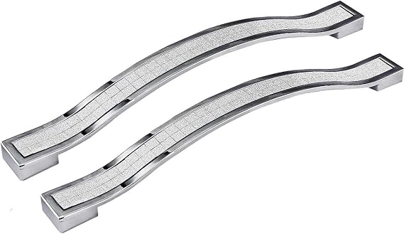 Euro Modern Grind Arenaceous Rhinestone Crystal Cabinet Handle, 7.8 Length (6.3 Hole Centers), Silver, Zinc Alloy, 5-Pack