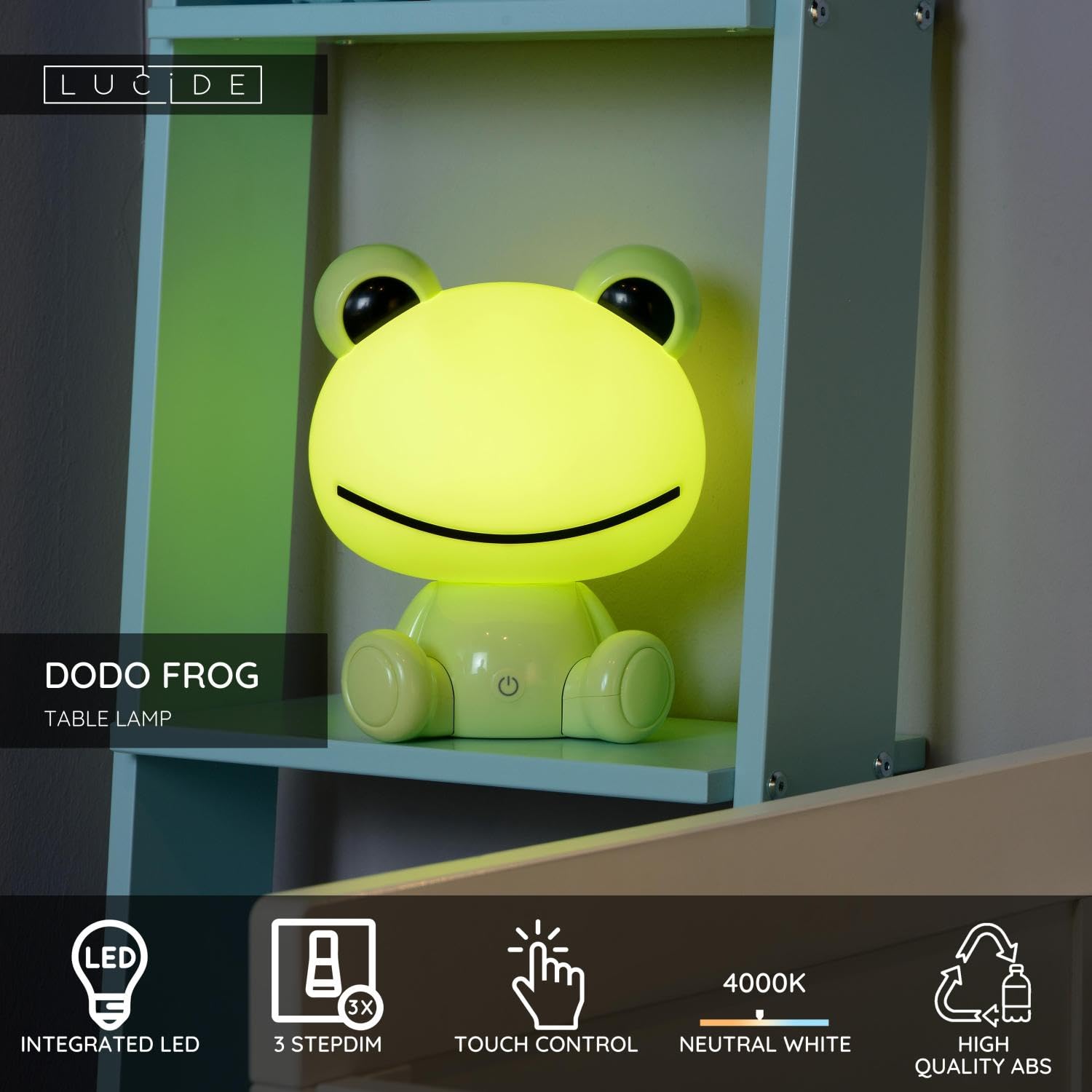 LUCIDE DODO FROG - Lámpara de noche Infantil - LED 3 StepDim - 3x3W 4000K - Verde