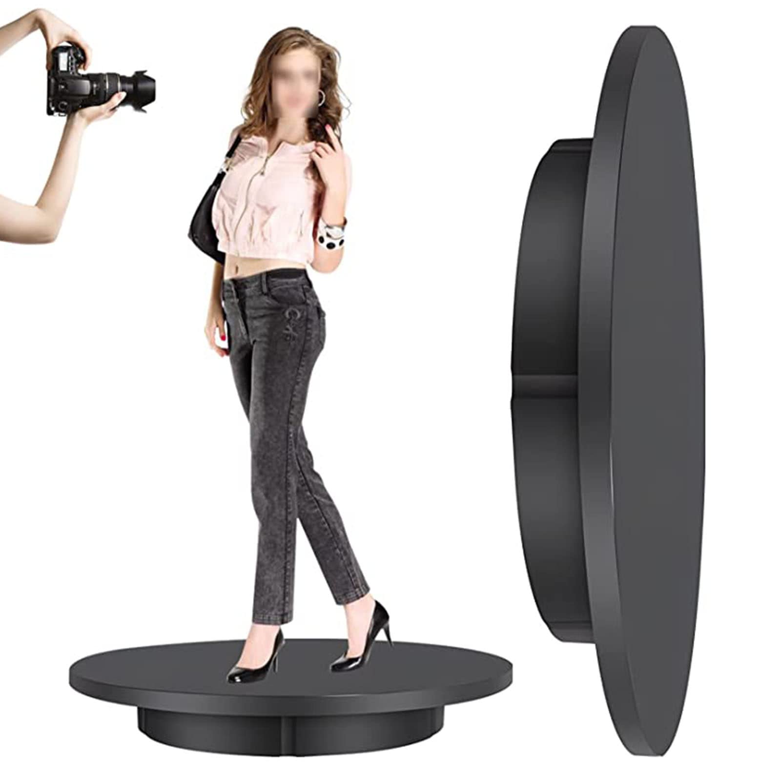 Piattaforma girevole elettrica per la fotografia, 90/180/360 gradi regolabile motorizzata Stand rotante Tavolo di visualizzazione per video dal vivo Piattaforma girevole automatica ,Black-60cm