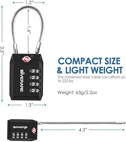 Miniatura 2 de Paquete de 2 cerraduras de equipaje de viaje aprobadas por la TSA, cerradura de maleta de combinación de cables de 4 dígitos, candados de aleación