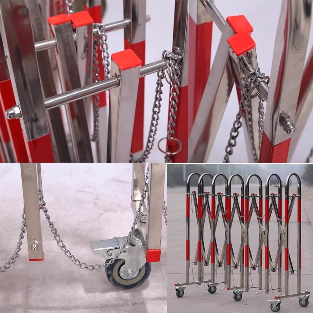 Barrera retráctil Extensible para Exteriores, Valla de Seguridad Industrial, Control de Acceso para entradas y Patios, de Acero Inoxidable, 1,4 x 5 m, Ideal para la segur