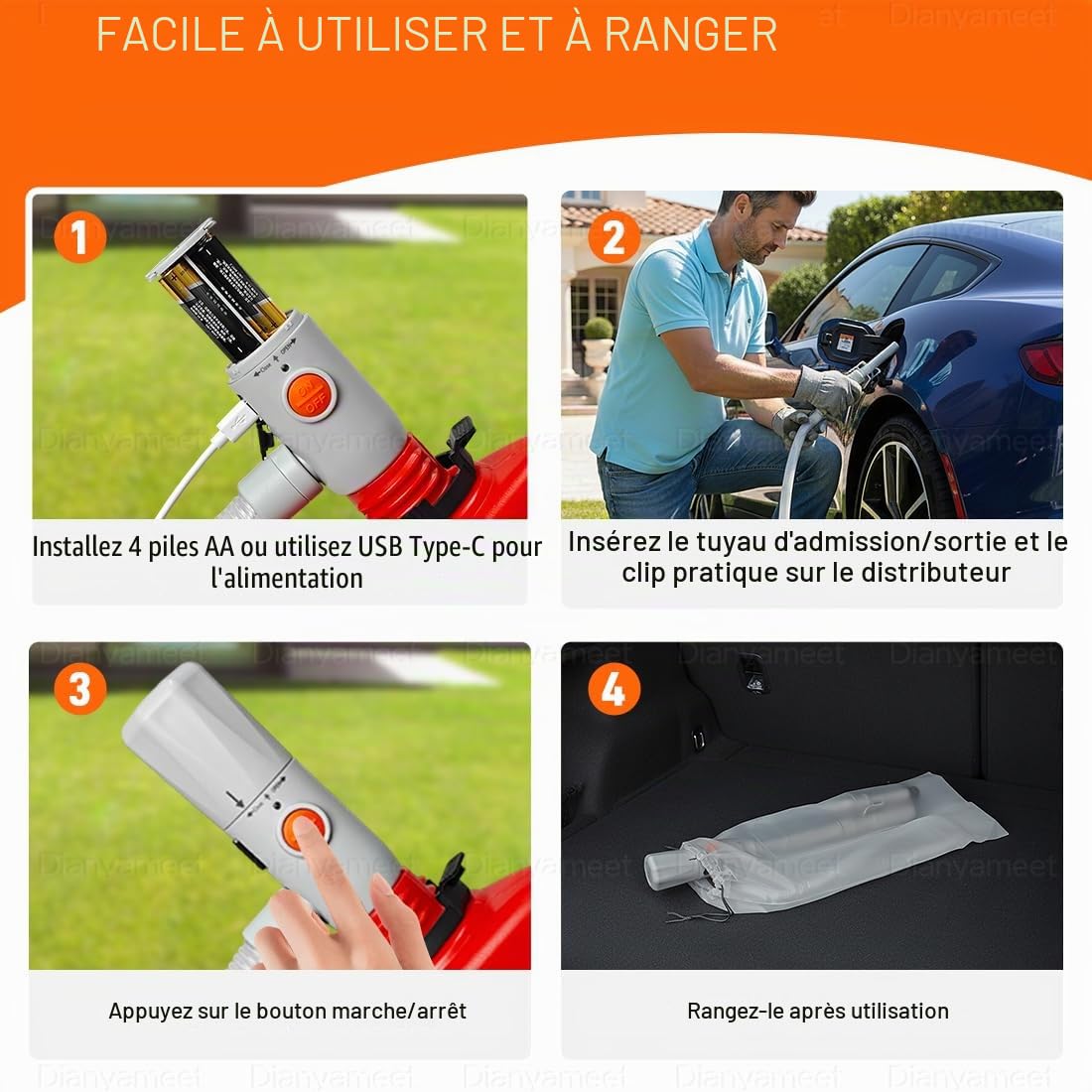 Pompe à Essence Électrique, 3,2 GPM Carburant, Arrêt Automatique | Arrêt Automatique, Dual Power USB-C/AA, Tuyau 51 Pouces, Tube d'Aspiration Télescopique, Gasoil Diesel, Eau, Transfert, Bidon