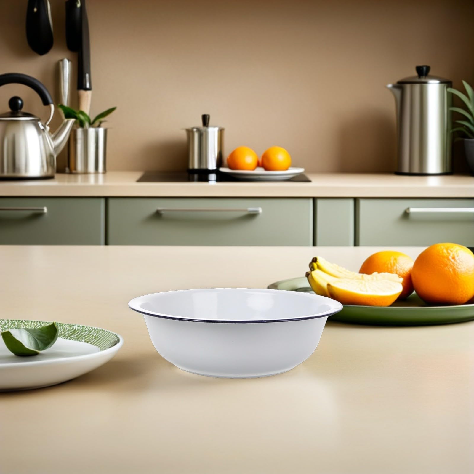 DOITOOL Ciotola Smaltata da Cucina Bianca 32 Cm, Ciotola per Pasta Multiuso in Smalto Spesso, Bacinella per Lavare e Servire, per Preparazione Alimenti e Uso Domestico